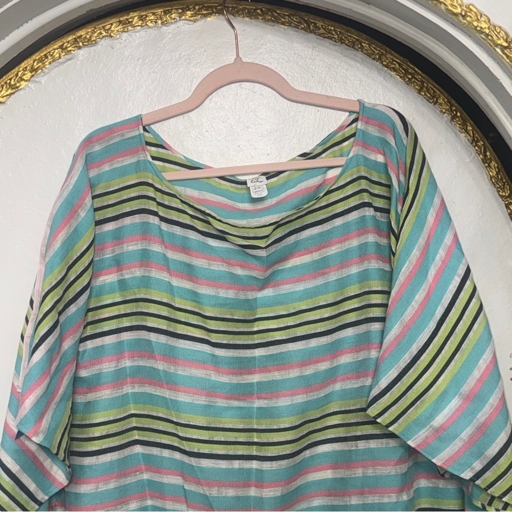 Echo Striped Cotton Linen Oversized Poncho Top S/M - Picture 5 of 8